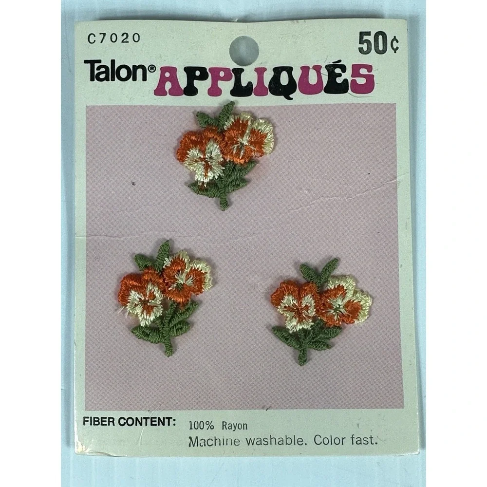 VTG Sealed 1973 Vintage Talon Appliques Orange Gold Green Flowers Sew On Textron